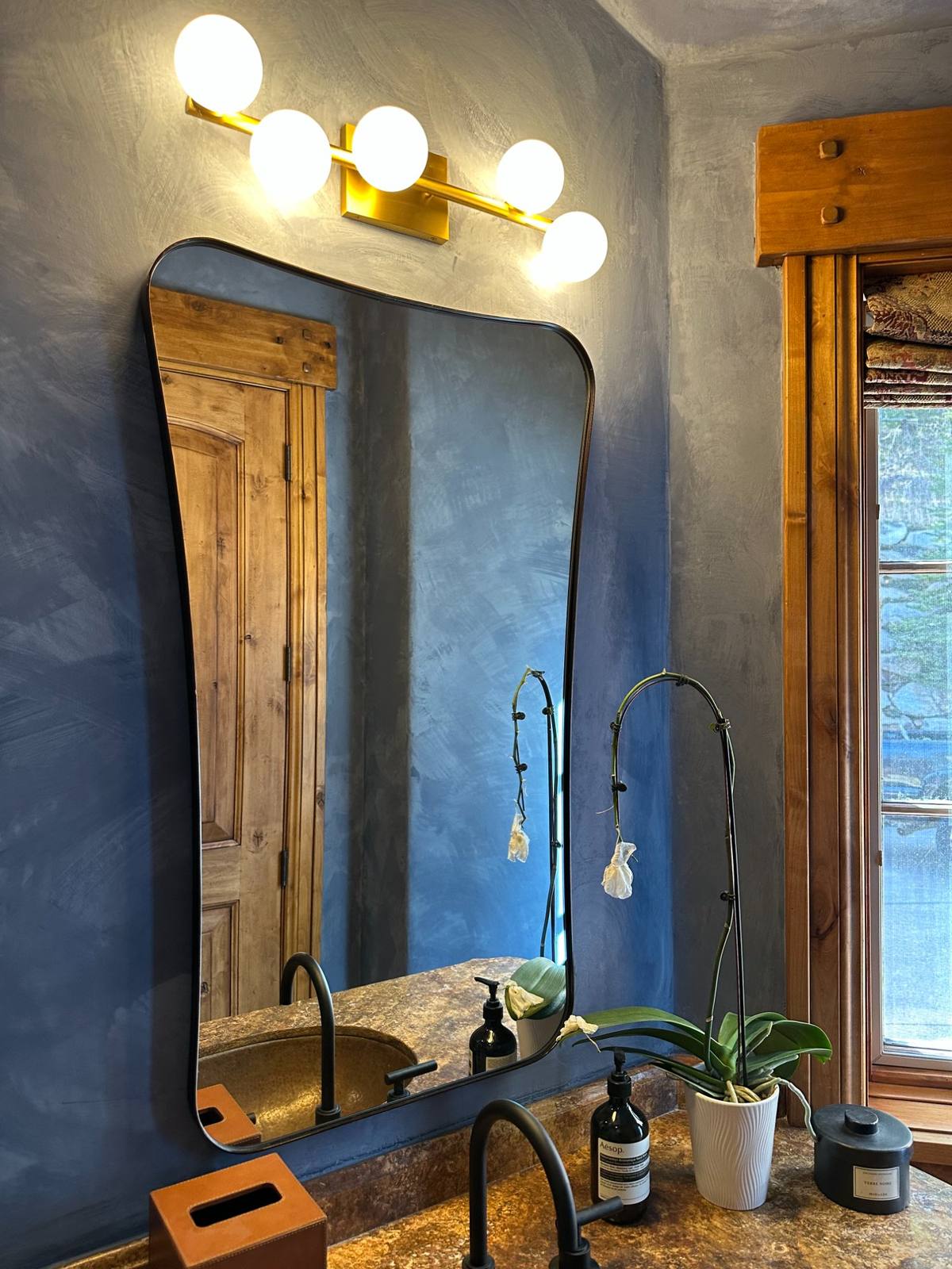 Blue lime wash bathroom Park City Utah luxury finish