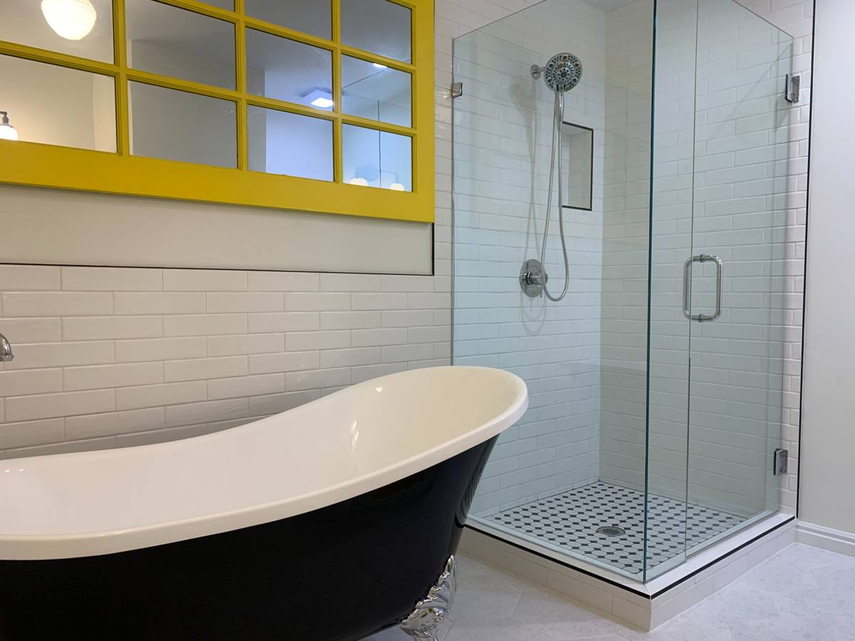 Bathroom painting clawfoot tub white subway tile Park City