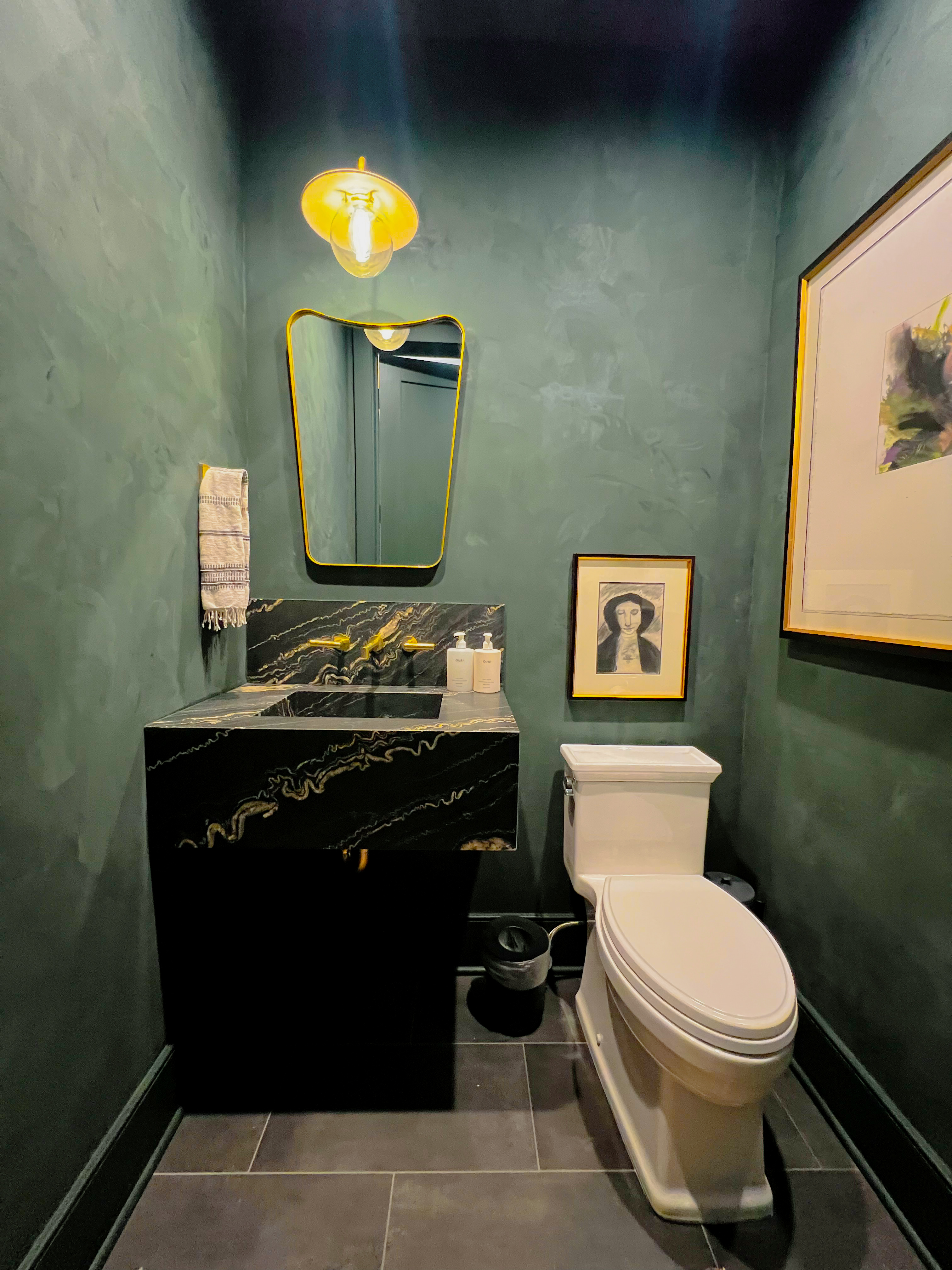 Green lime wash bathroom walls Park City Utah luxury custom finish